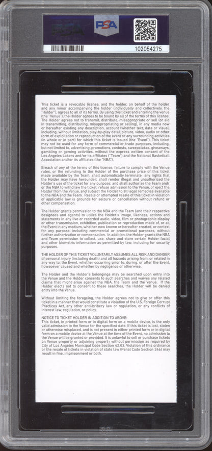 Lebron James Lakers vs Magic 2020 Ticket Full Game High 19 Assists PSA  8