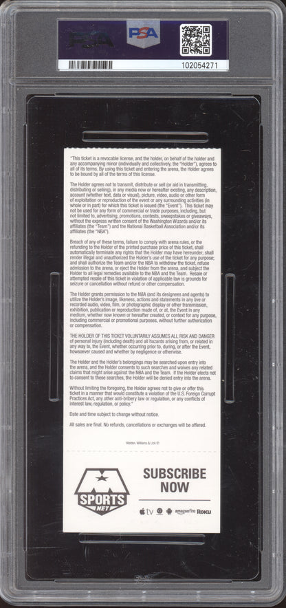 Lebron James Cleveland vs Wizards 2016 Ticket Full Youngest to 27k Points PSA  8