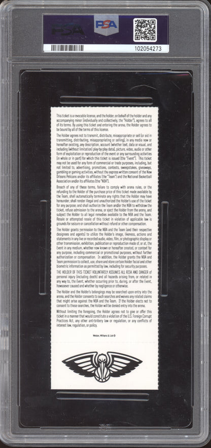 Lebron James Lakers vs Pelicans 2019 Ticket Full Youngest to 33k Points PSA  10