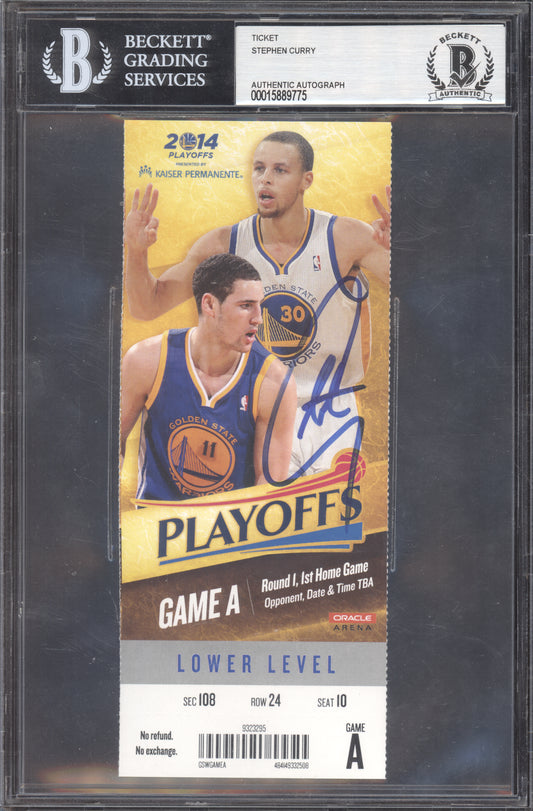 Stephen Curry 2014 0 Full Signed 2014 Playoff Ticket BGS Auth