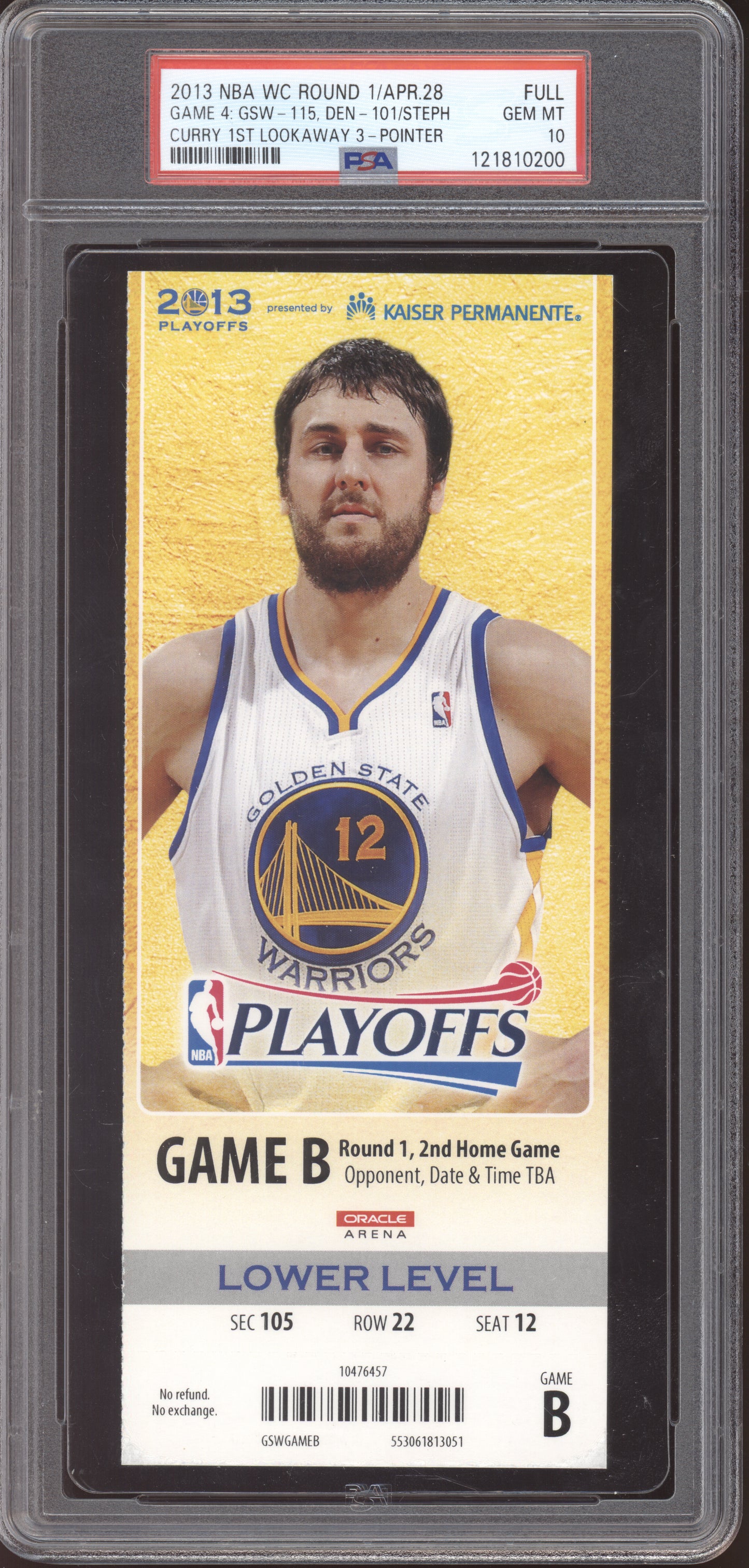 Stephen Curry Warriors Denver 2013 Ticket  1st Lookway 3-Pointer Pop 2 PSA  10
