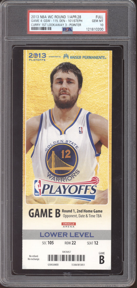 Stephen Curry Warriors Denver 2013 Ticket  1st Lookway 3-Pointer Pop 2 PSA  10
