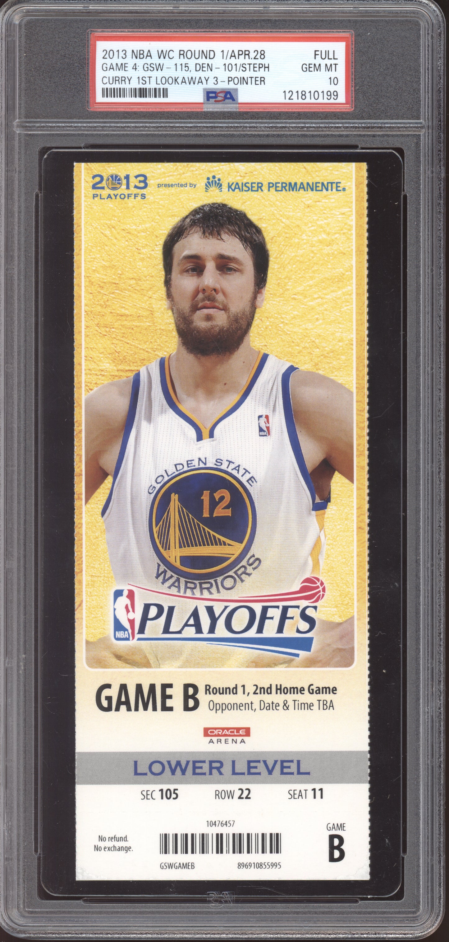 Stephen Curry Warriors Denver 2013 Ticket  1st Lookway 3-Pointer Pop 2 PSA  10