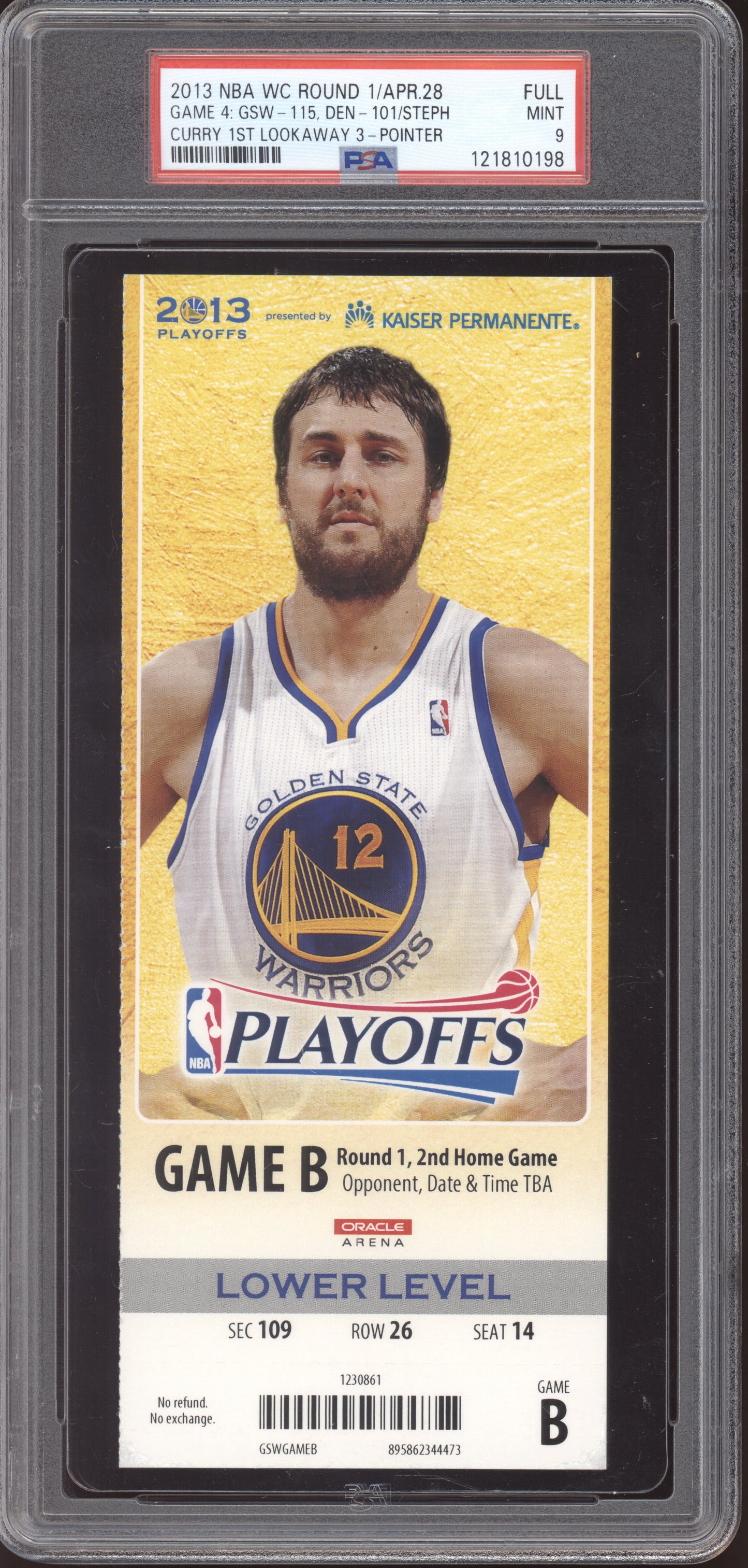 Stephen Curry Warriors Denver 2013 Ticket Full 1st Lookway 3-Pointer PSA  9