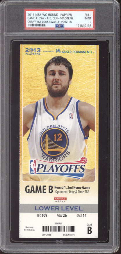 Stephen Curry Warriors Denver 2013 Ticket Full 1st Lookway 3-Pointer PSA  9