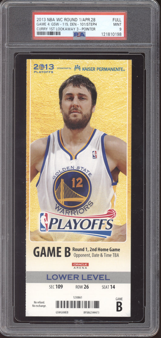 Stephen Curry Warriors Denver 2013 Ticket Full 1st Lookway 3-Pointer PSA  9