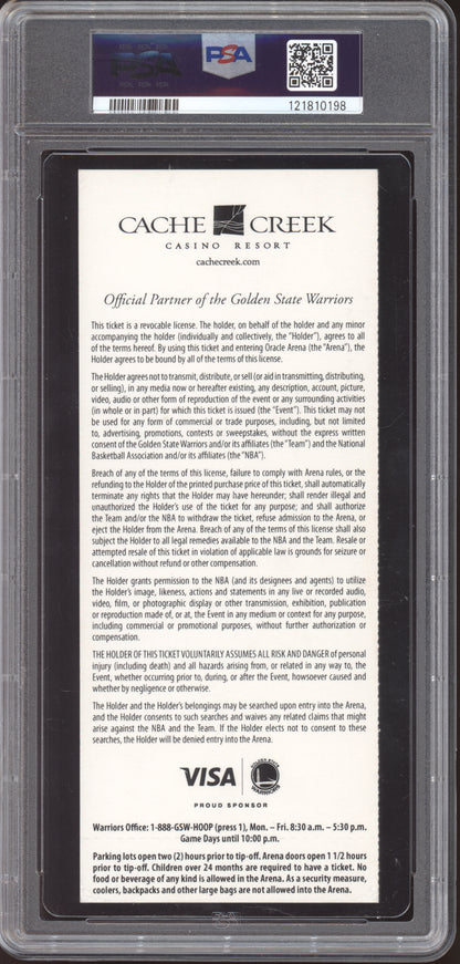 Stephen Curry Warriors Denver 2013 Ticket Full 1st Lookway 3-Pointer PSA  9