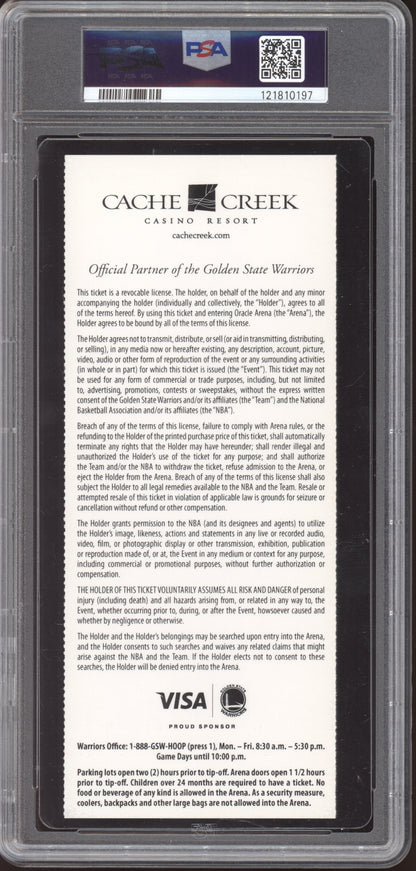 Stephen Curry Warriors Denver 2013 Ticket Full 1st Lookway 3-Pointer PSA  9