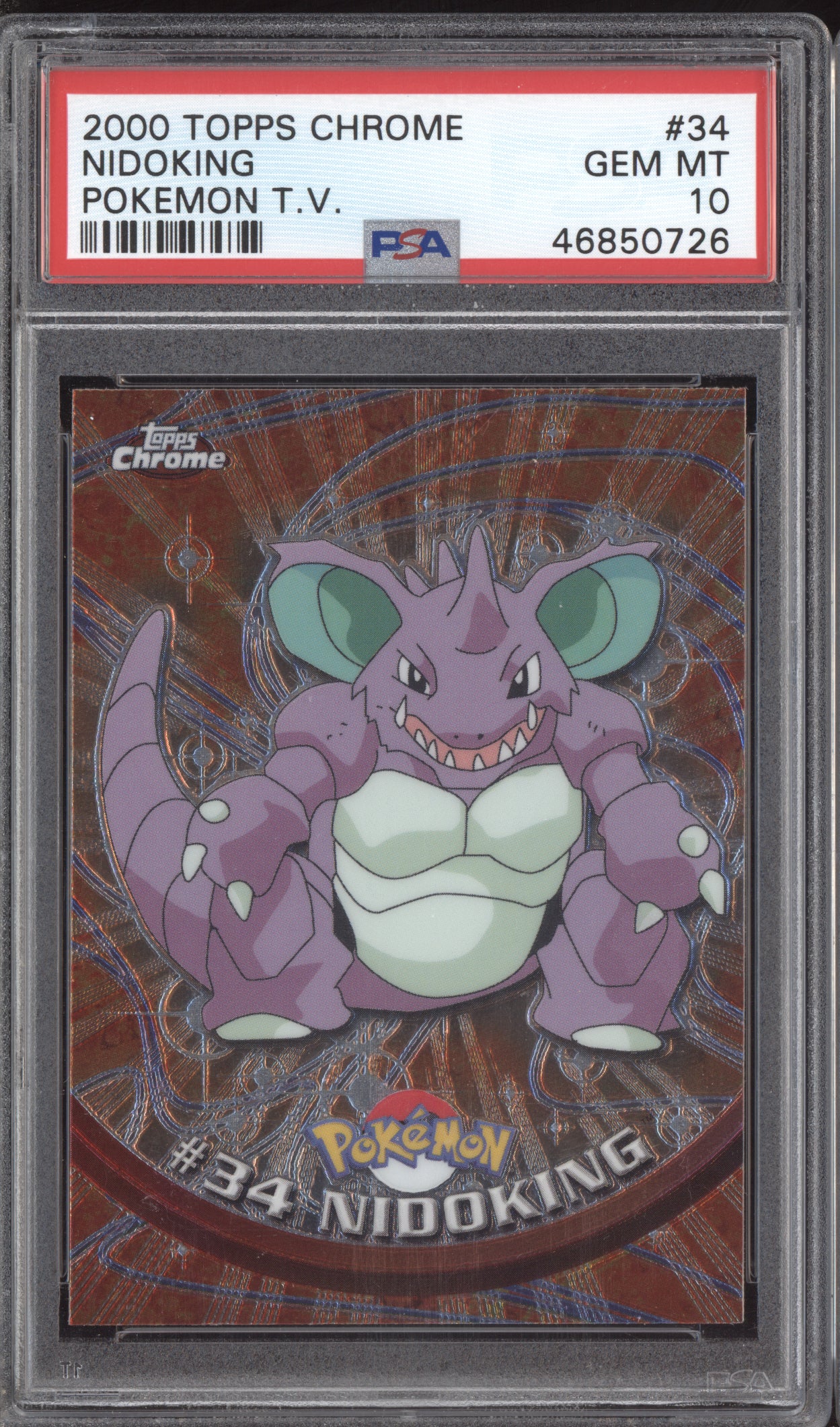 Nidoking 2000 Pokemon Topps Chrome Pokemon TV #34 PSA 10