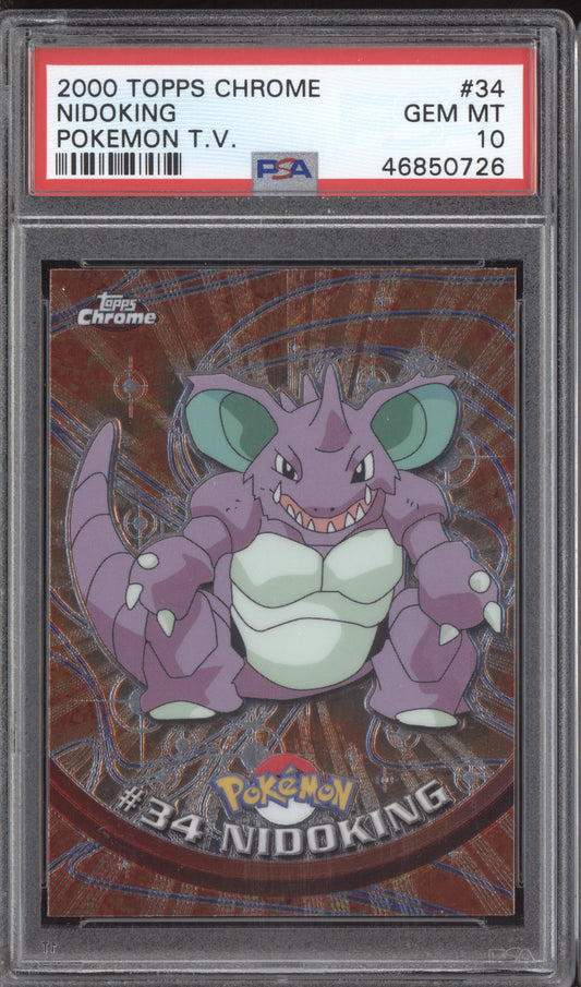 Nidoking 2000 Pokemon Topps Chrome Pokemon TV #34 PSA 10