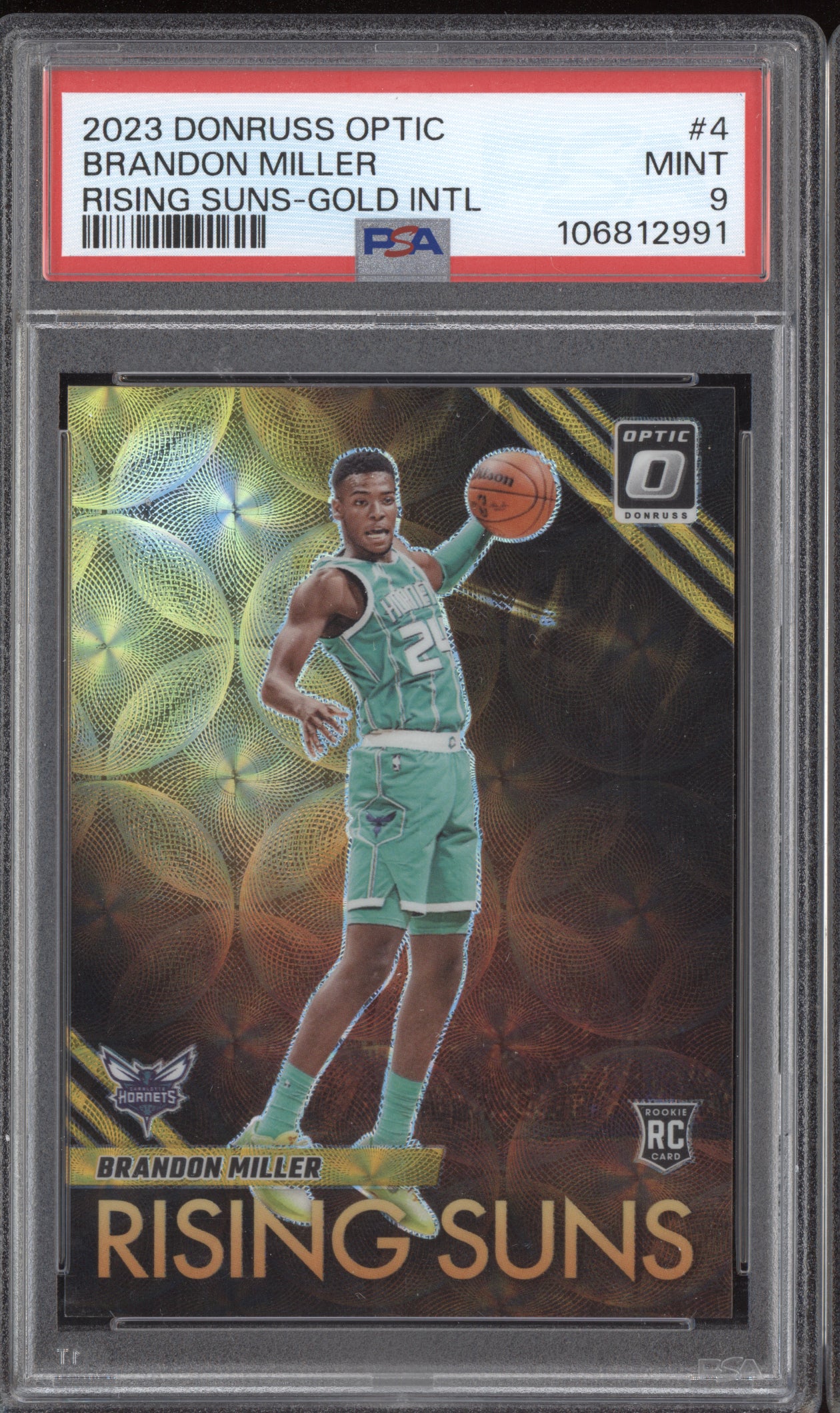 Brandon Miller 2023-24 Panini Optic Rising Suns Gold International RC 1/10 PSA 9