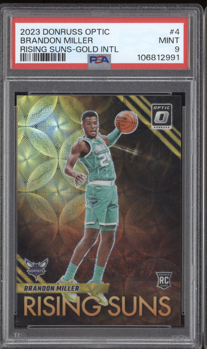 Brandon Miller 2023-24 Panini Optic Rising Suns Gold International RC 1/10 PSA 9