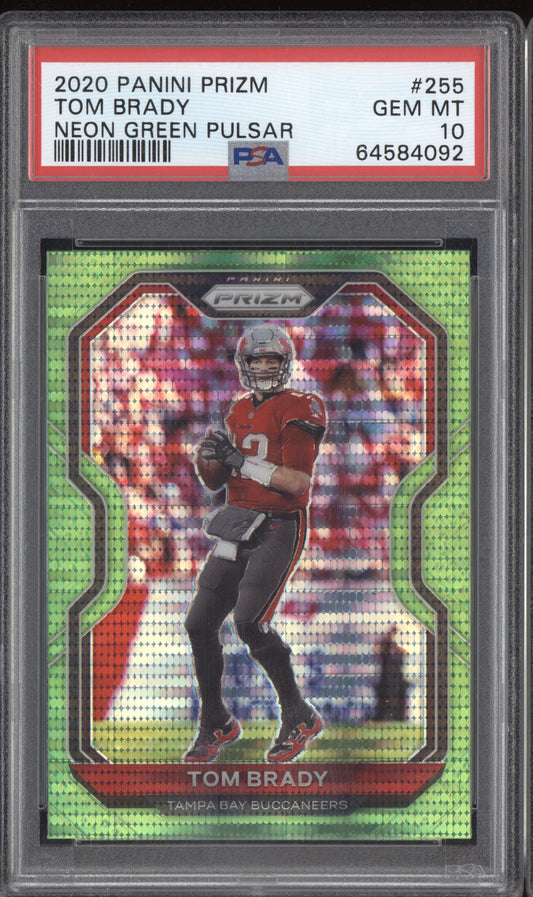 Tom Brady 2020 Panini Prizm Neon Green Pulsar PSA 10