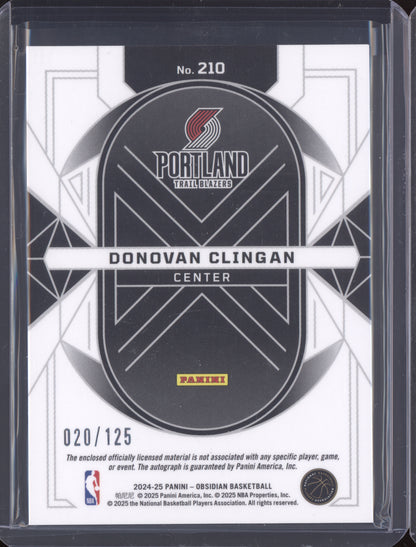 Donovan Clingan 2024-25 Panini Obsidian  Rookie Jersey Patch Auto RC 20/125
