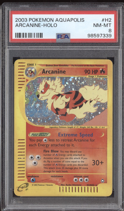 Arcanine 2003 Pokemon Aquapolis Holo H2/H32 PSA 8