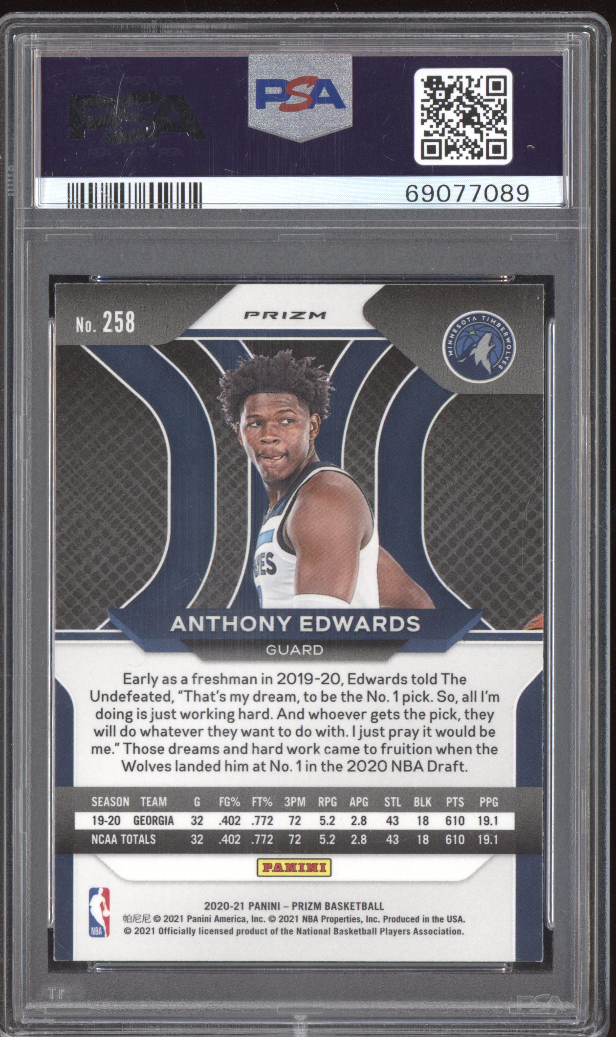 Anthony Edwards 2020-21 Panini Prizm Hyper Prizm RC PSA 9