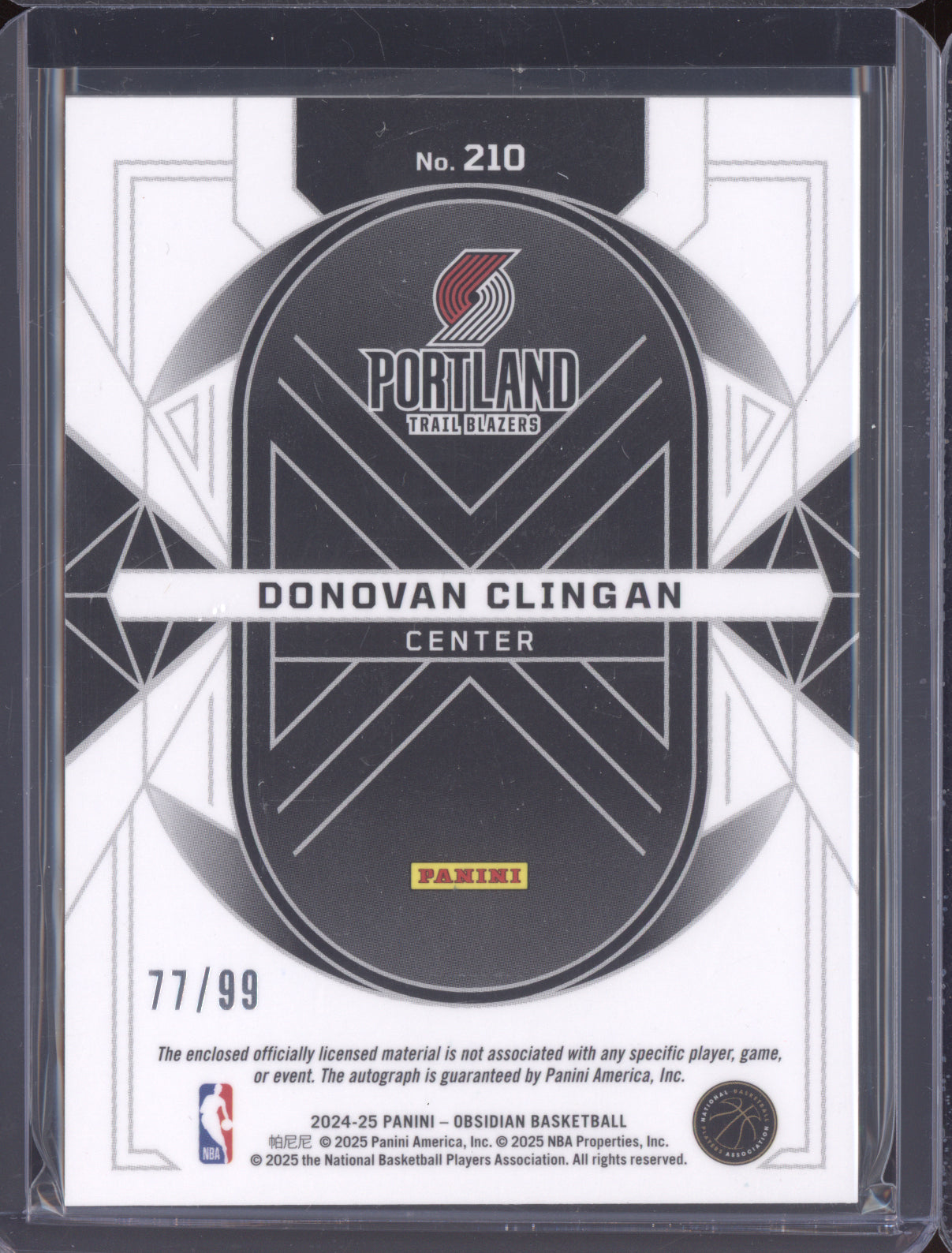 Donovan Clingan 2024-25 Panini Obsidian  Rookie Jersey Patch Auto Orange 77/99