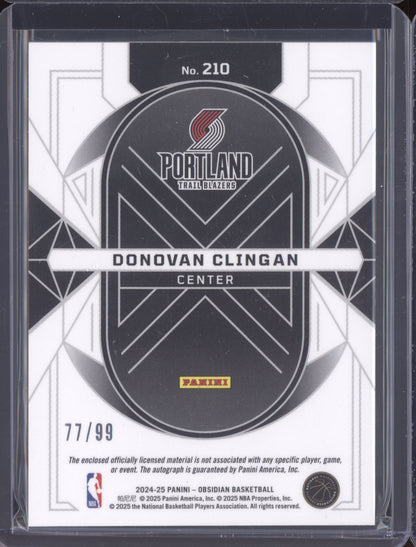 Donovan Clingan 2024-25 Panini Obsidian  Rookie Jersey Patch Auto Orange 77/99