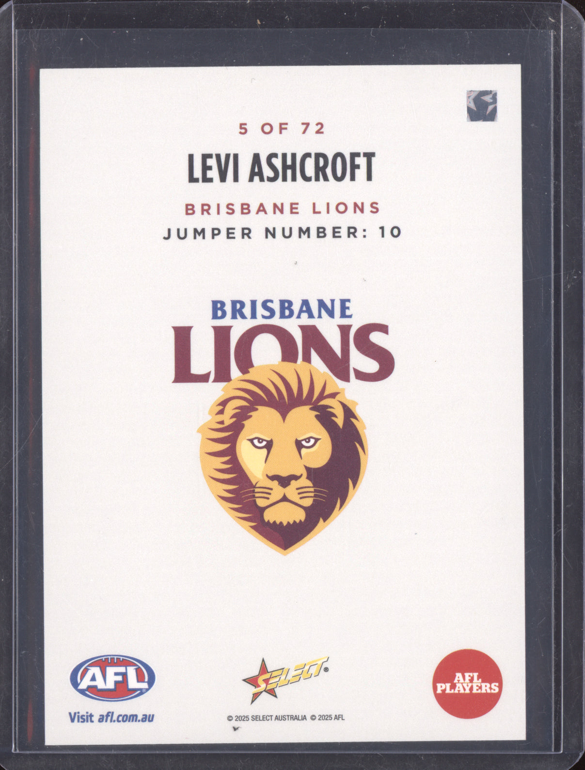 Levi Ashcroft 2025 Select Eminence Classic Card RC 10/25