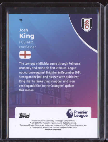 Josh King 2025-26 Topps Chrome Premier League Retrofractor RC 62/92