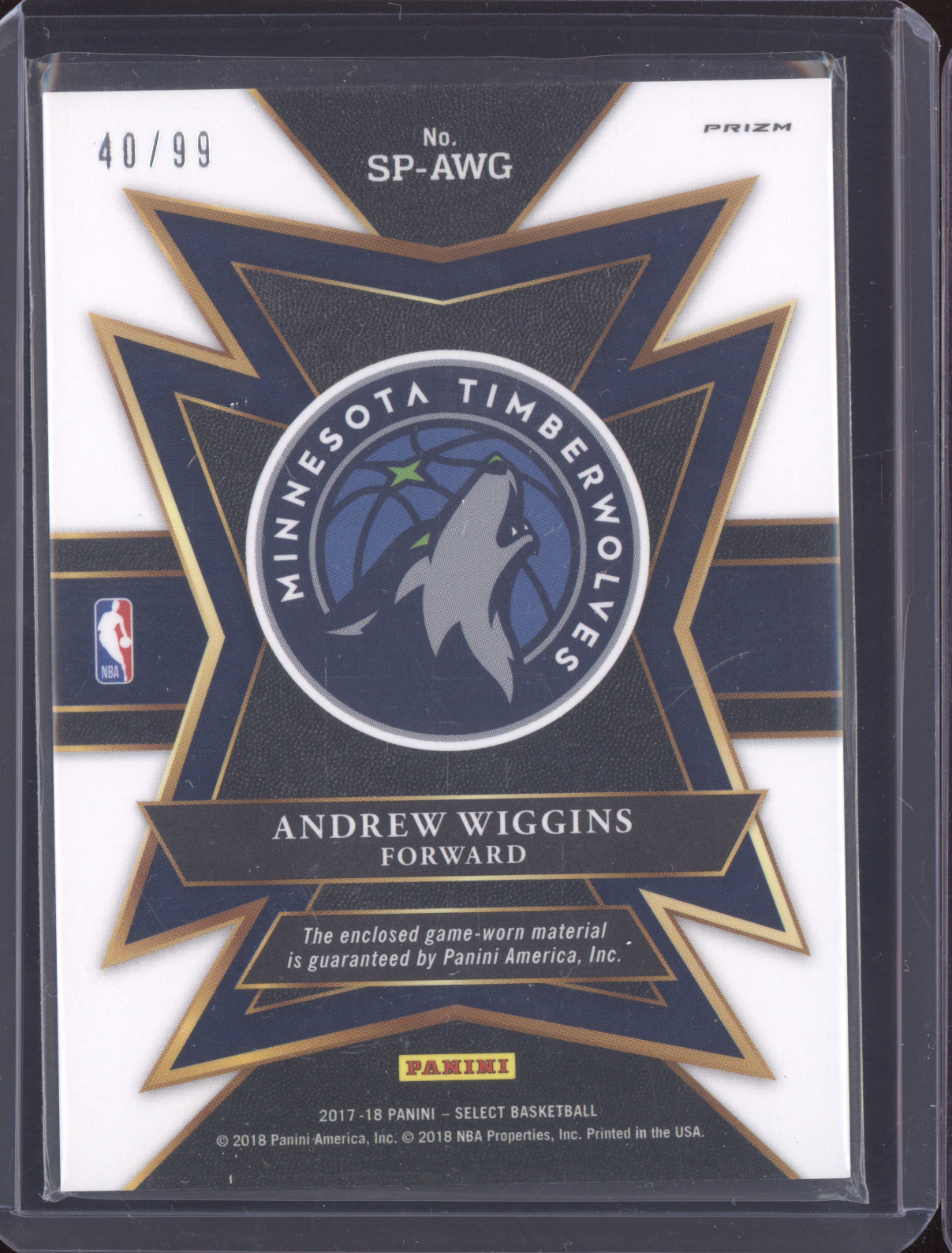 Andrew Wiggins 2017 Panini Select Sparks Purple Patch 40/99