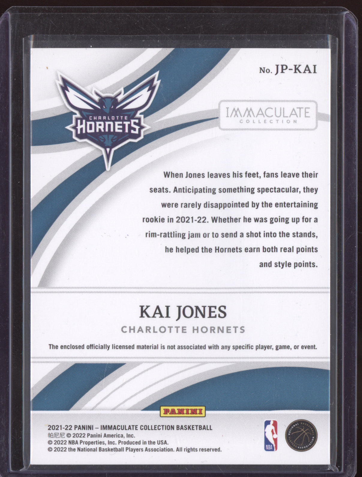 Kai Jones 2021 Panini Immaculate Team Logo Patch RC 08/12
