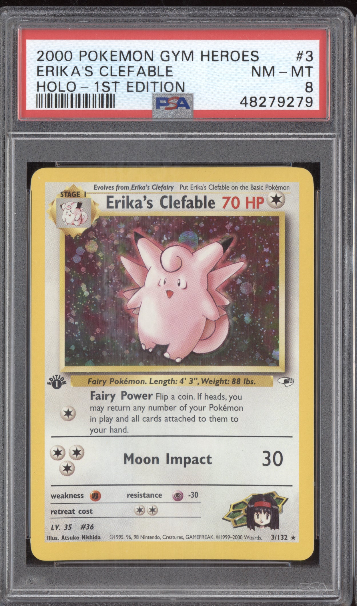 Erika's Clefable 2000 Pokemon Gym Heroes Holo 1st Edition 3/132 PSA 8