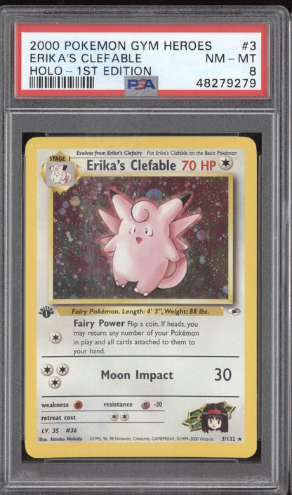 Erika's Clefable 2000 Pokemon Gym Heroes Holo 1st Edition 3/132 PSA 8