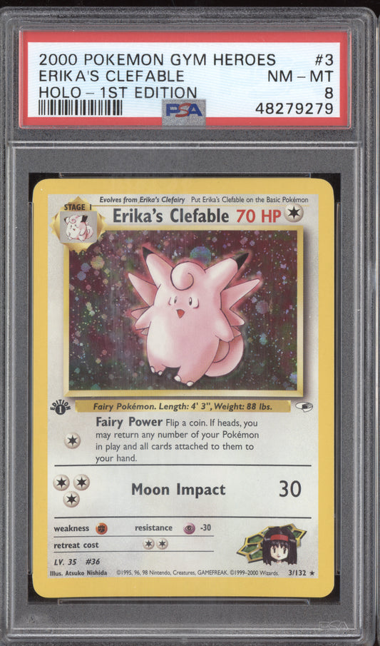 Erika's Clefable 2000 Pokemon Gym Heroes Holo 1st Edition 3/132 PSA 8