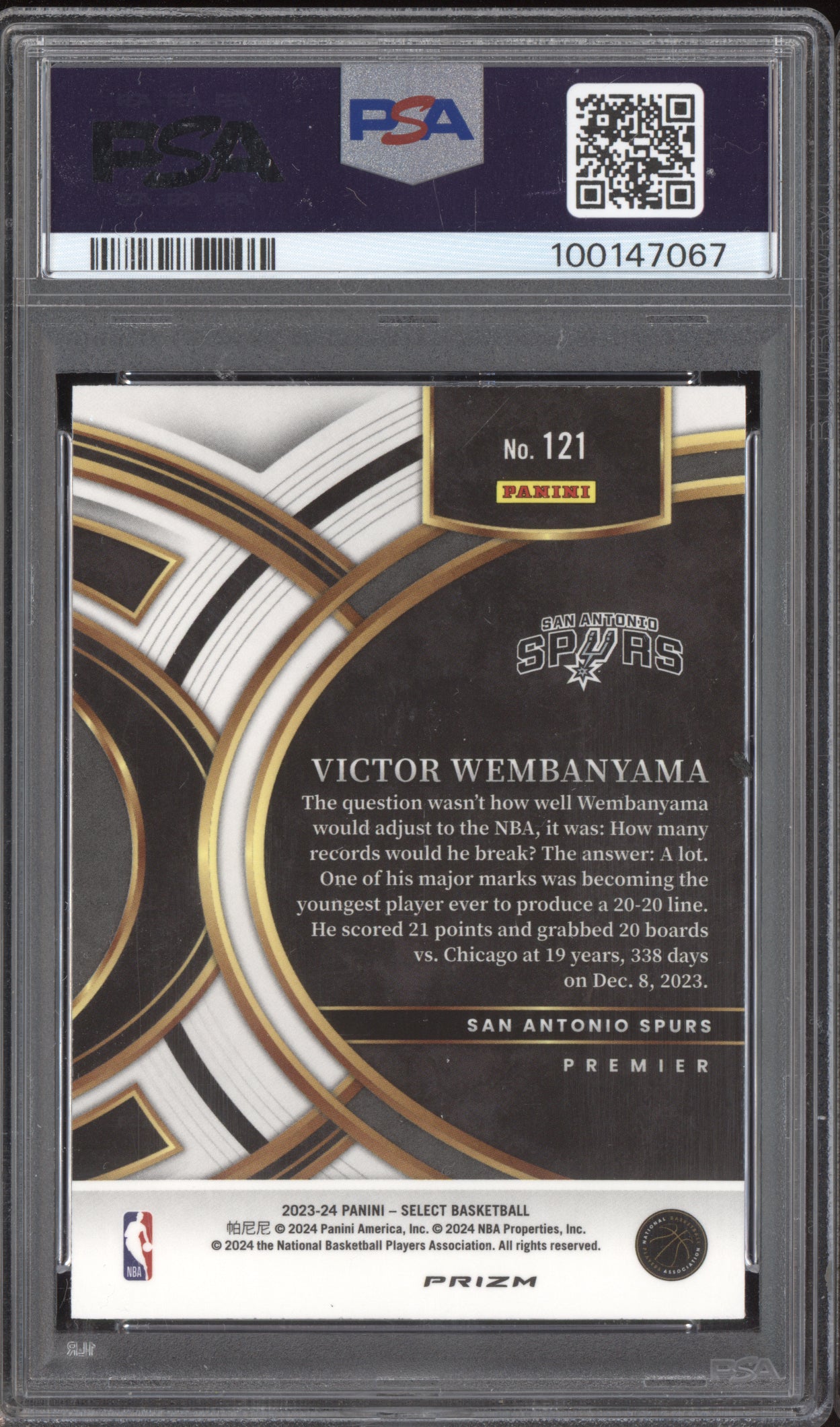 Victor Wembanyama 2023-24 Panini Select Tri-Color RC PSA 10