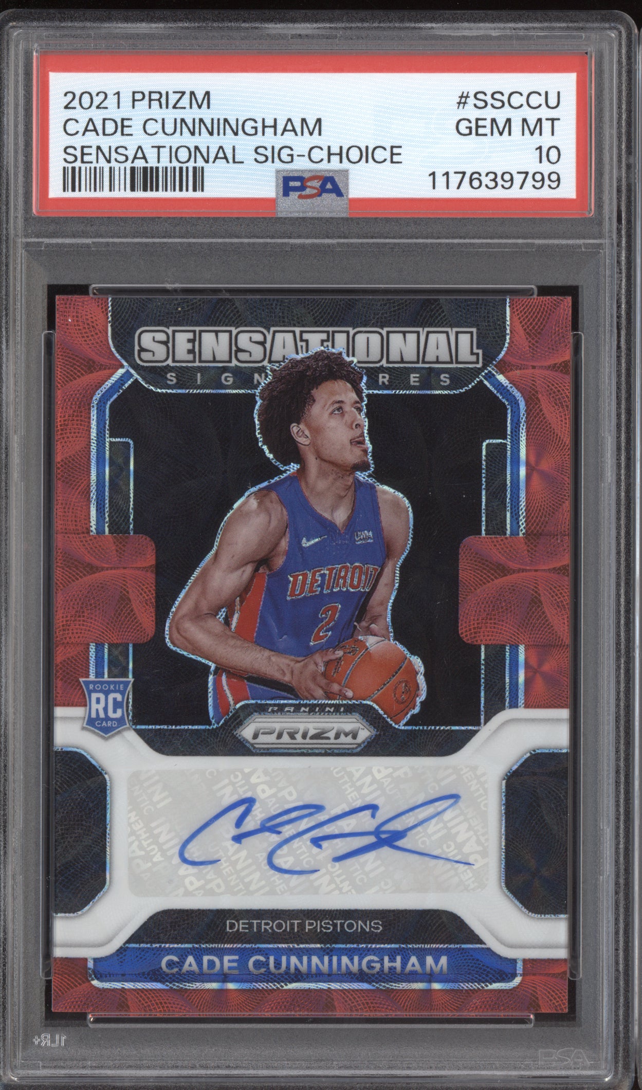 Cade Cunningham 2021-22 Panini Prizm Sensational Signatures Choice Red RC PSA 10