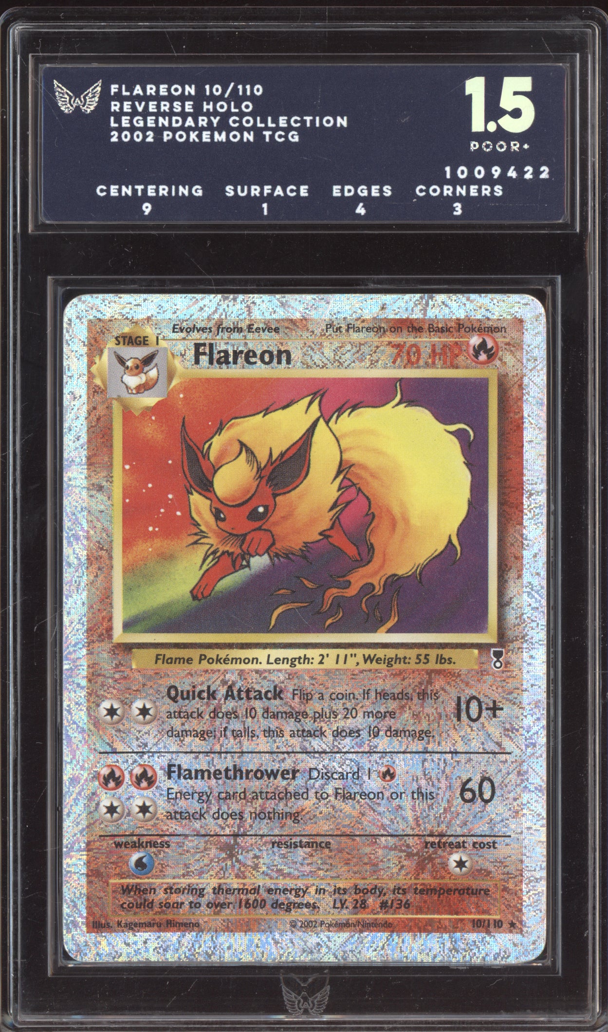 Flareon 2002 Pokemon Legendary Collection Reverse Holo 10/110 ARK 1.5