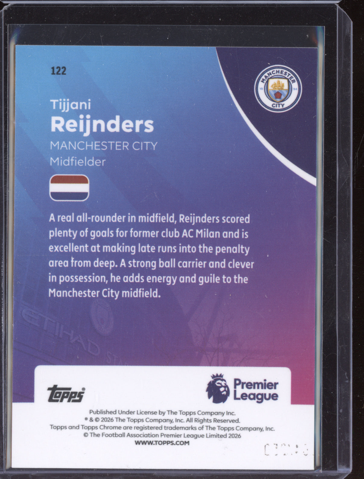 Tijjani Reijnders 2025-26 Topps Chrome Premier League Pink 43/250
