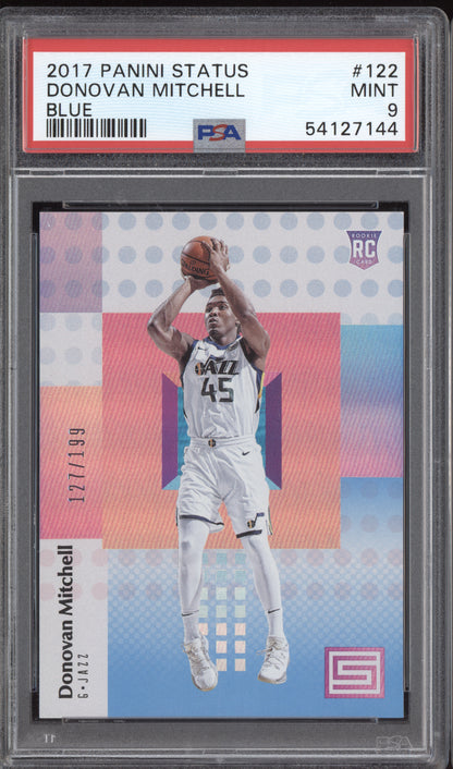 Donovan Mitchell 2017-18 Panini Status Blue RC 127/199 PSA 9
