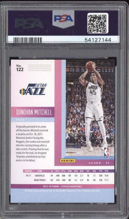Donovan Mitchell 2017-18 Panini Status Blue RC 127/199 PSA 9