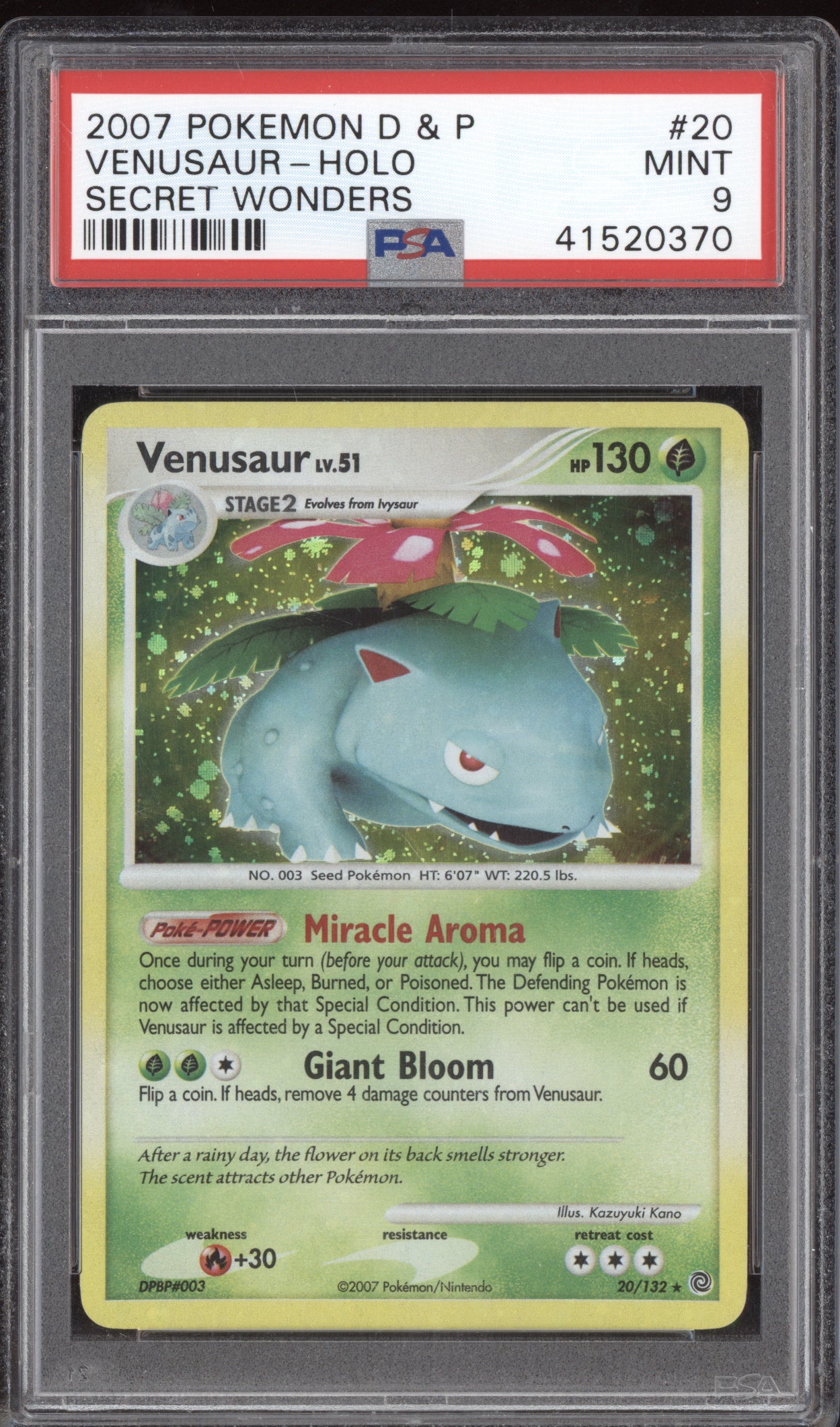 Venusaur 2007 Pokemon Diamond & Pearl Secret Wonders Holo 20/132 PSA 9