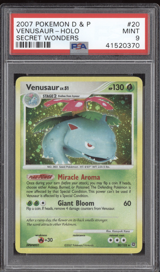 Venusaur 2007 Pokemon Diamond & Pearl Secret Wonders Holo 20/132 PSA 9