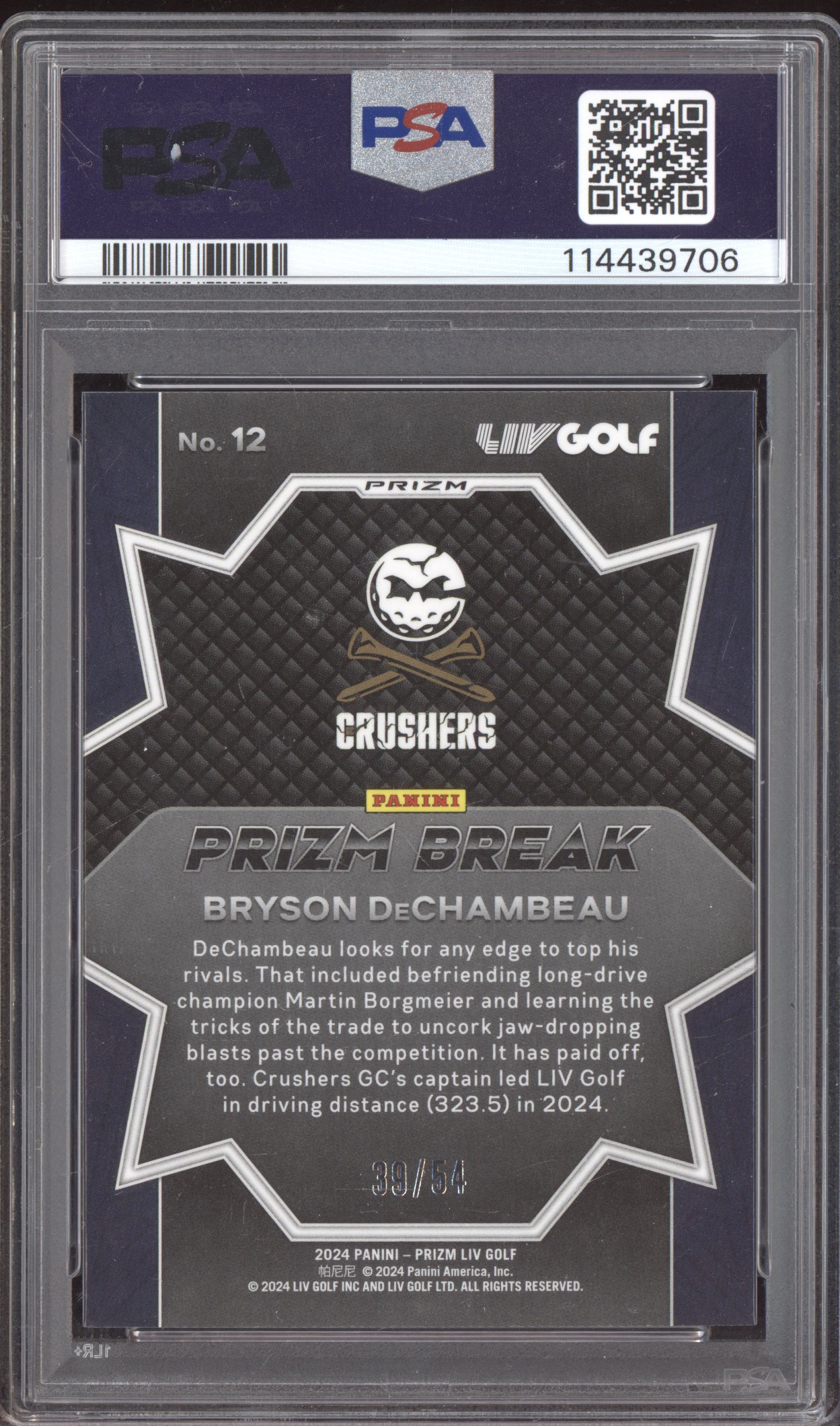 Bryson Dechambeau 2024 Golf LIV Golf Prizm Prizm Break Green Mojo 39/54 PSA 10