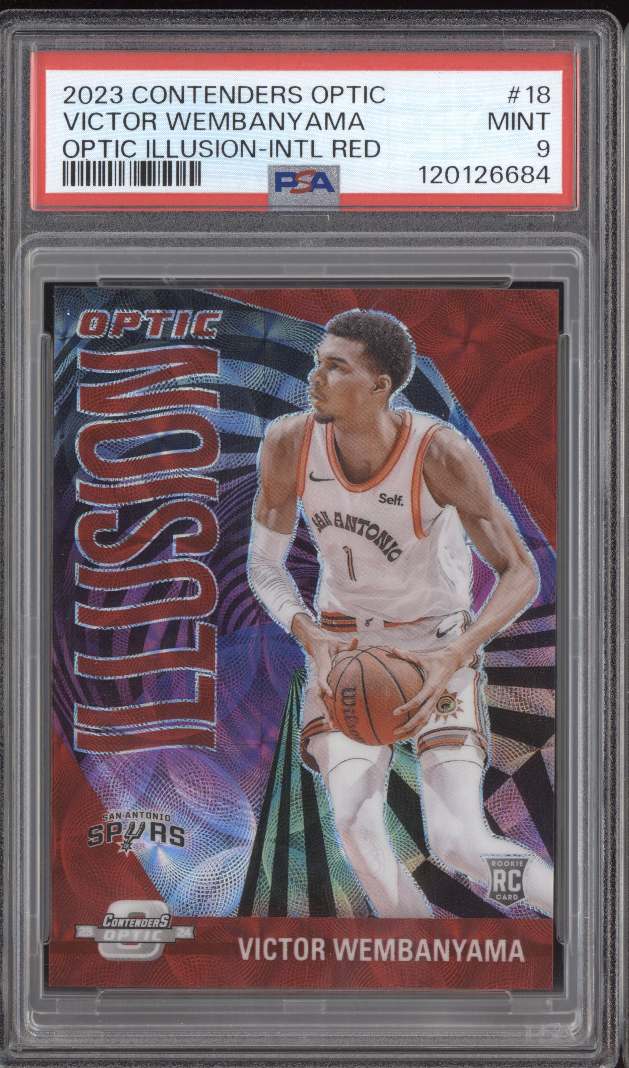 Victor Wembanyama 2023 Panini Contenders Optic Illusions Red Inter RC PSA 9