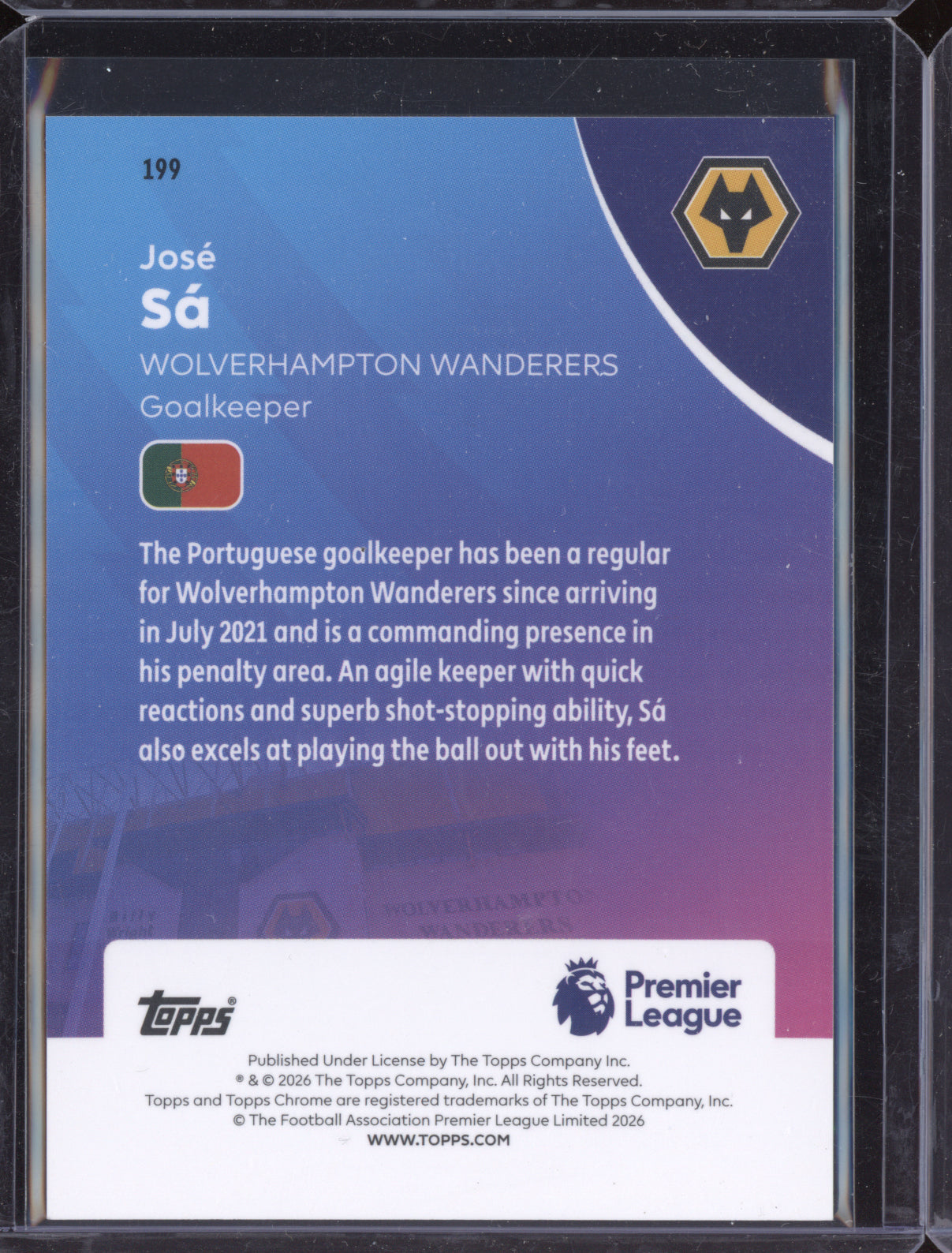 Jose Sa 2025-26 Topps Chrome Premier League Yellow 112/275