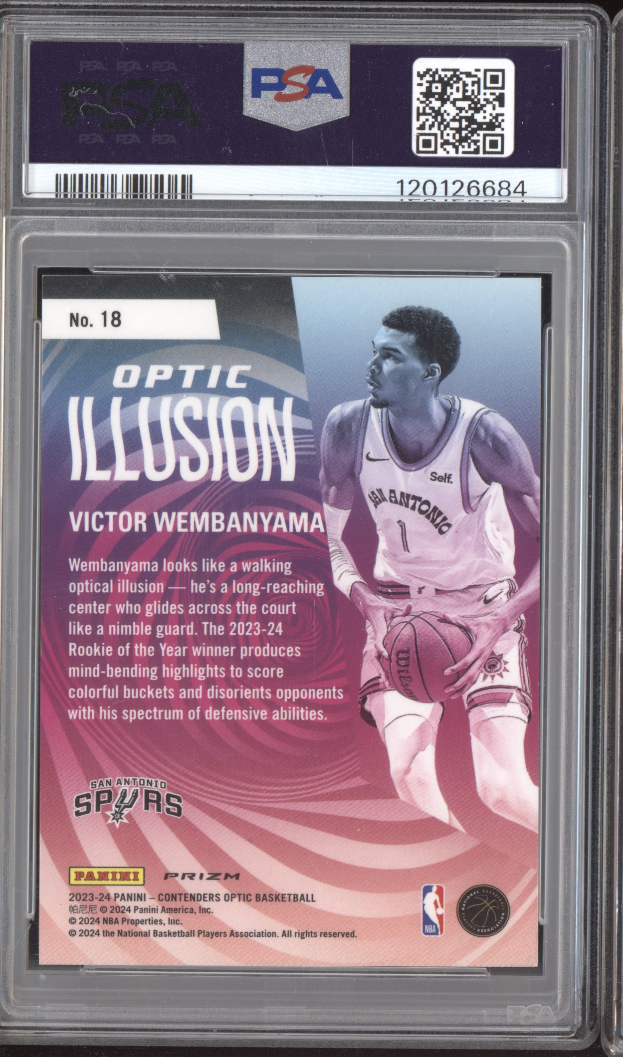 Victor Wembanyama 2023 Panini Contenders Optic Illusions Red Inter RC PSA 9