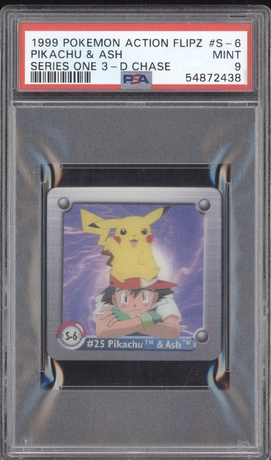 Pikachu & Ash 1999 Pokemon Action Flipz Series one 3-D Chase S-6 PSA 9