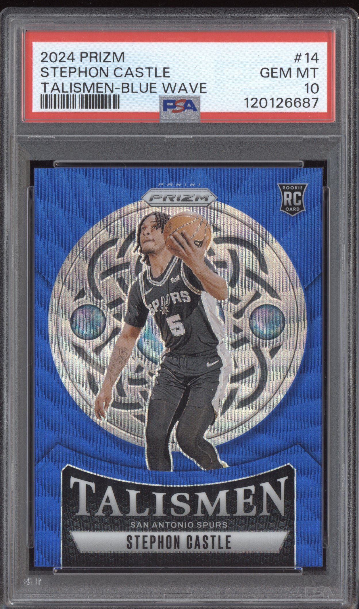 Stephon Castle 2024-25 Panini Prizm Talismen Blue Wave RC 46/175 PSA 10