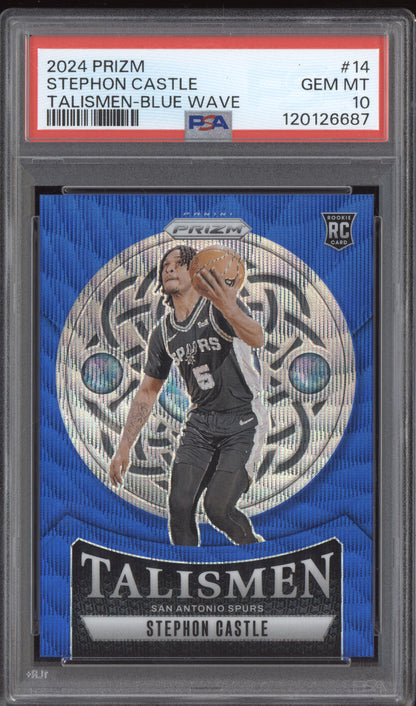 Stephon Castle 2024-25 Panini Prizm Talismen Blue Wave RC 46/175 PSA 10