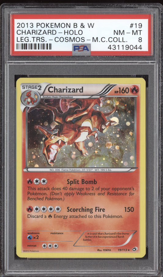 Charizard 2013 Pokemon Black & White Legendary Treasures Holo Cosmos 19/113 PSA 8