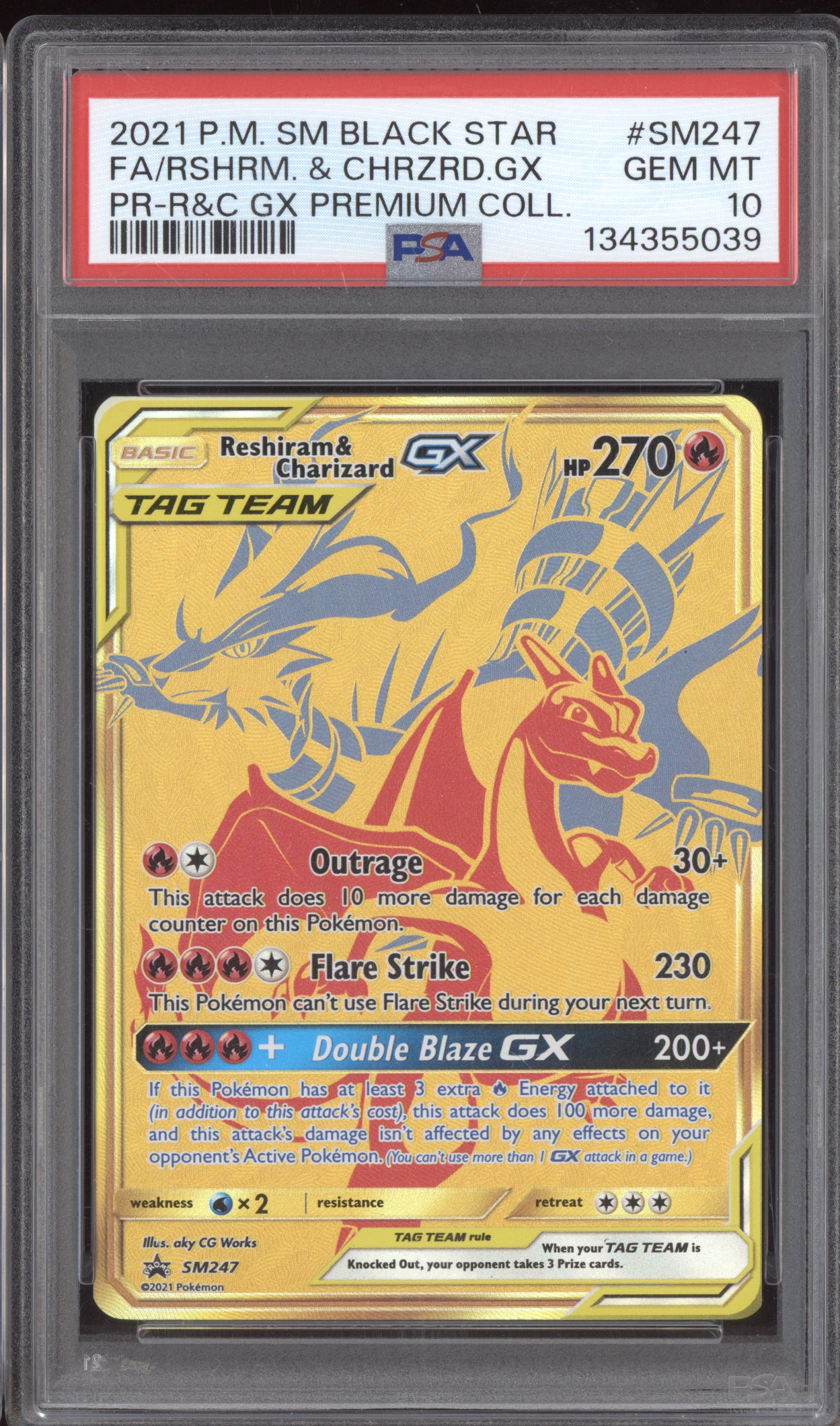Reshiram & Charizard GX 2021 Pokemon Sun & Moon Black Star Premium Collection SM247 PSA 10