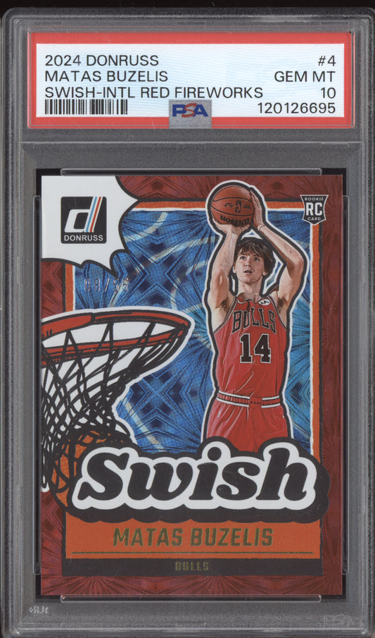 Matas Buzelis 2024-25 Panini Donruss Swish Red Inter Fireworks RC 8/55 PSA 10