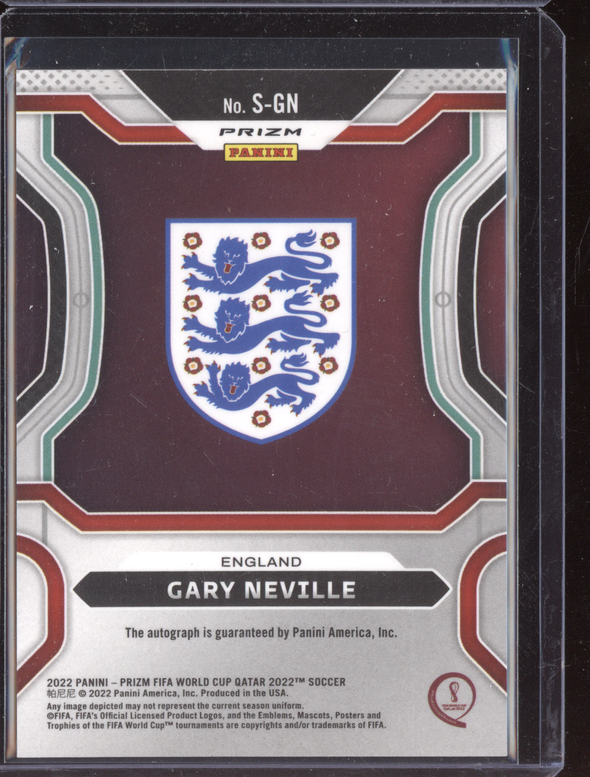 Gary Neville 2022 Panini Prizm World Cup Choice Signature Auto