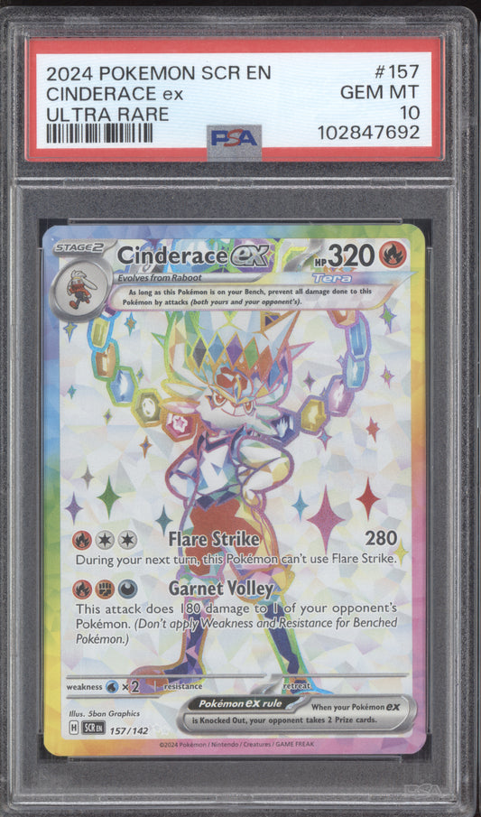 Cinderace EX 2024 Pokemon Stellar Crown Ultra Rare 157/142 PSA 10