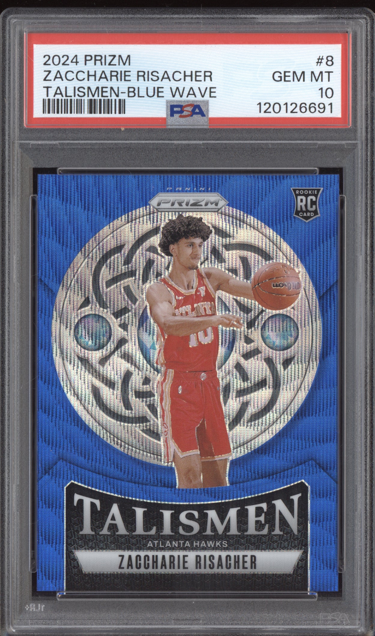 Zaccharie Risacher 2024-25 Panini Prizm Talismen Blue Wave RC 31/175 PSA 10
